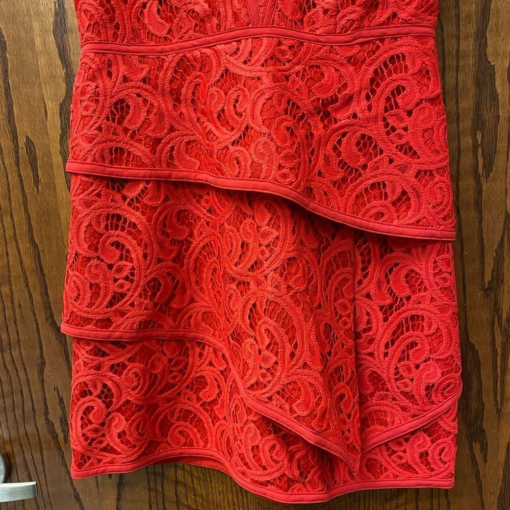 Bcbgmaxazria Red Hanah Scroll Lace Mini Dress - Sleeveless - Picture 9 of 11